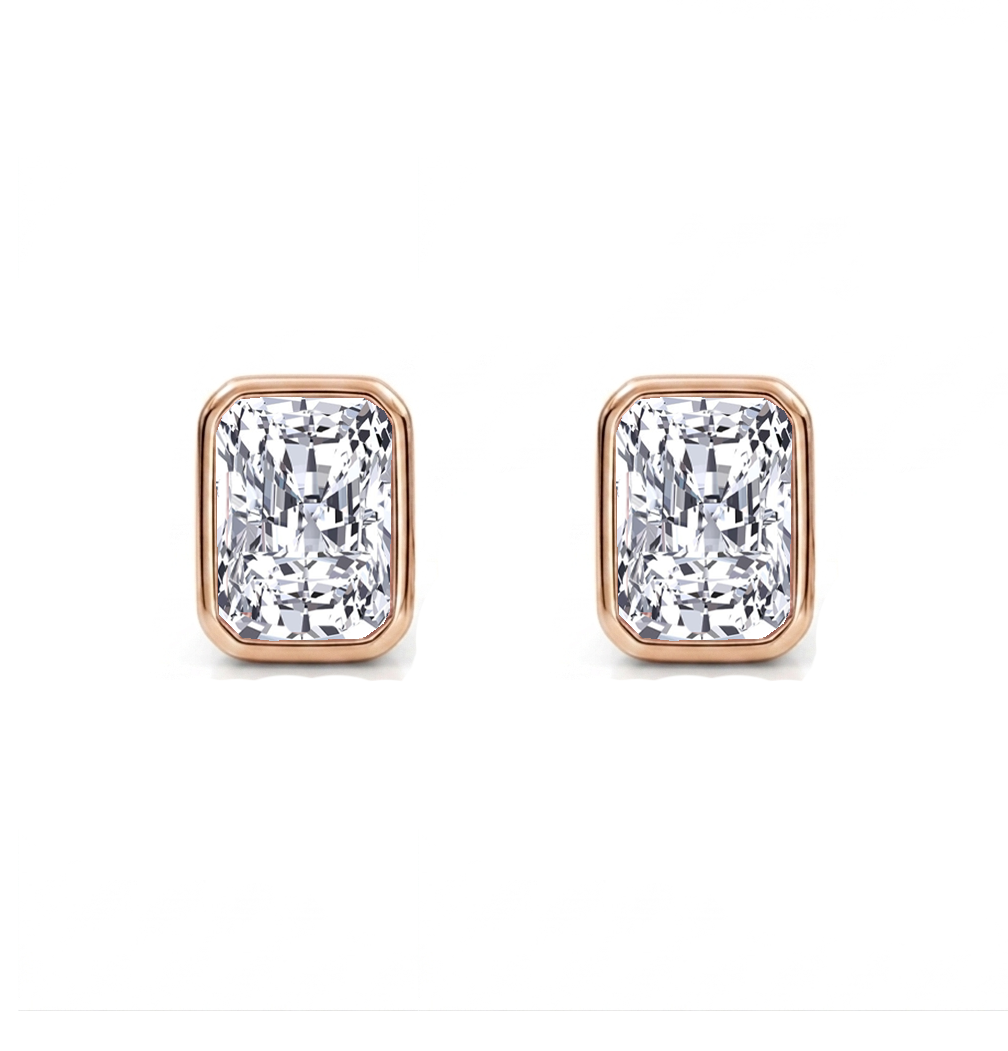 Bezel Set Radiant Cut Lab Grown Diamond Studs RG  2