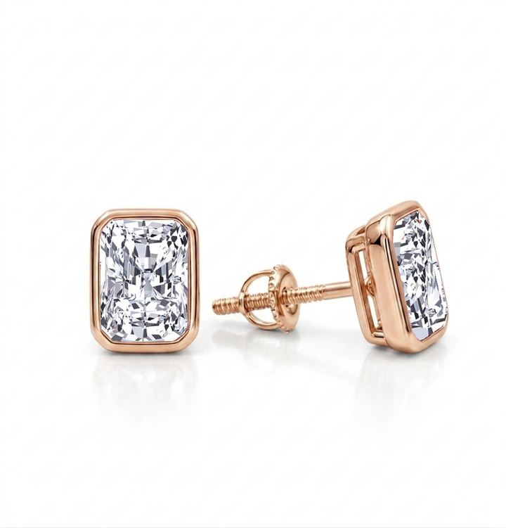 Bezel Set Radiant Cut Lab Grown Diamond Studs RG 