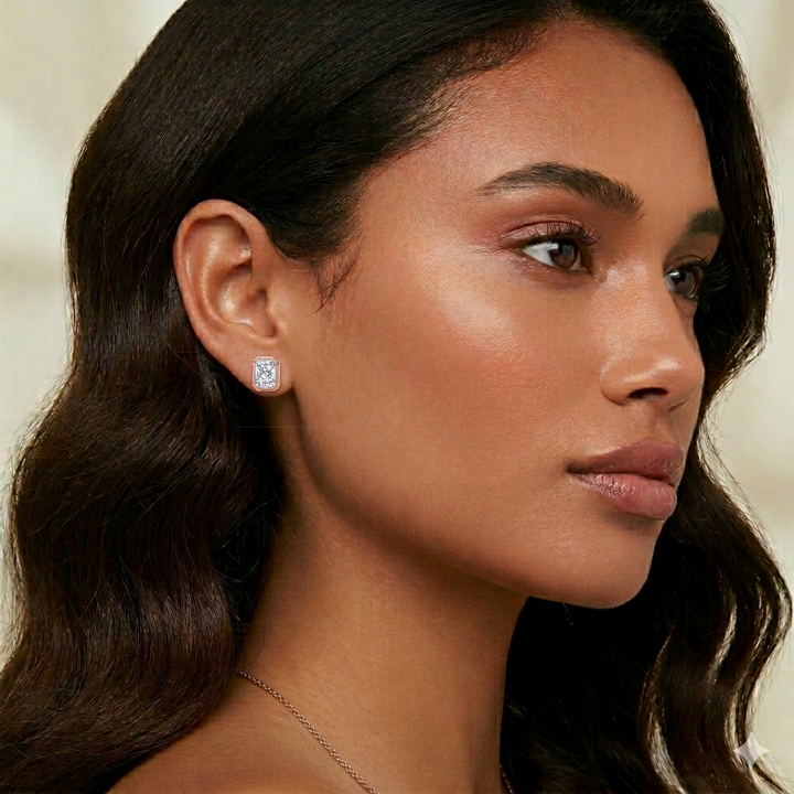 Bezel Set Radiant Cut Lab Grown Diamond Studs RG lifestyle