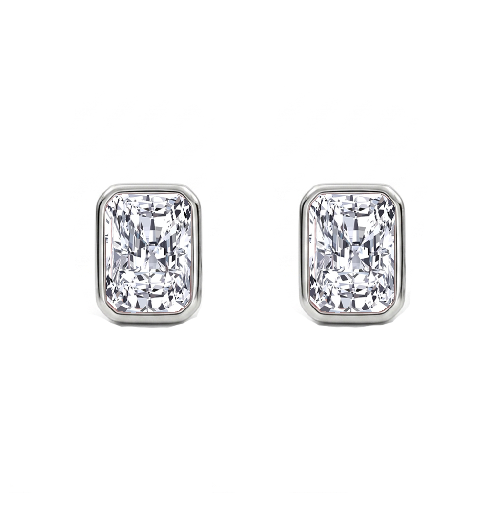 Bezel Set Radiant Cut Lab Grown Diamond Studs WG 2
