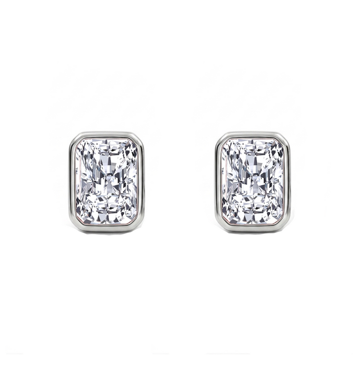 Bezel Set Radiant Cut Lab Grown Diamond Studs WG 2