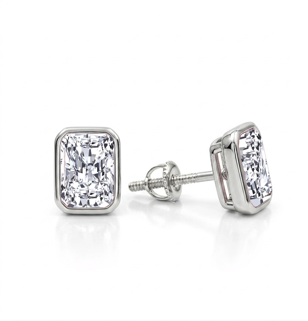 Bezel Set Radiant Cut Lab Grown Diamond Studs WG