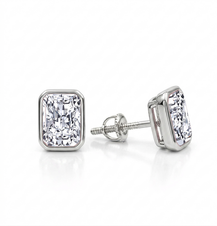 Bezel Set Radiant Cut Lab Grown Diamond Studs WG