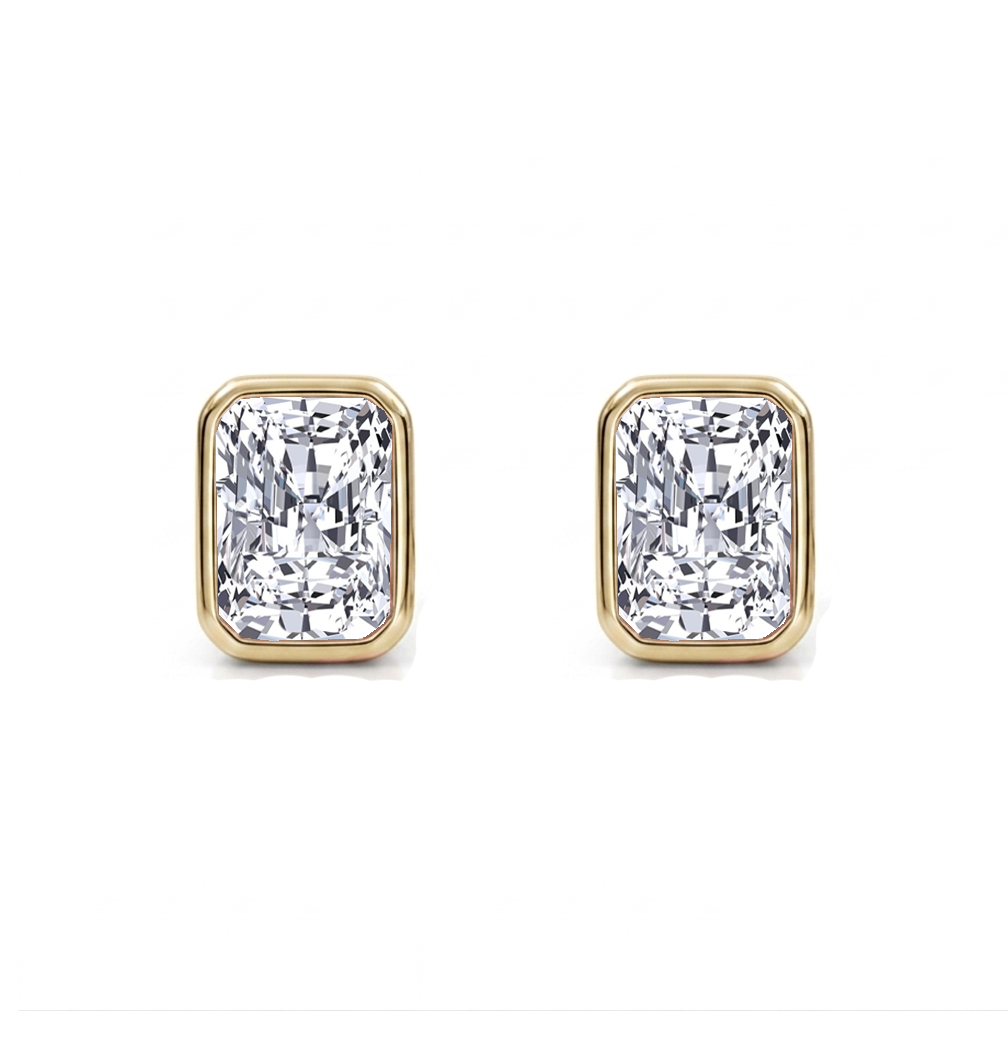 Bezel Set Radiant Cut Lab Grown Diamond Studs YG 2