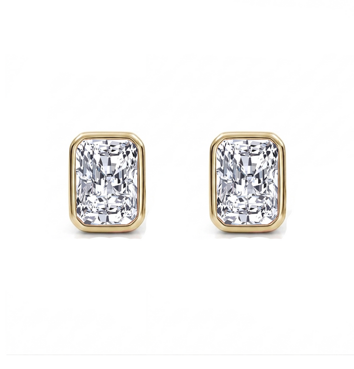Bezel Set Radiant Cut Lab Grown Diamond Studs YG 2