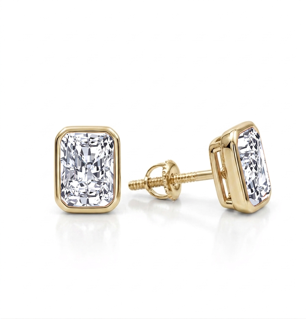 Bezel Set Radiant Cut Lab Grown Diamond Studs YG 