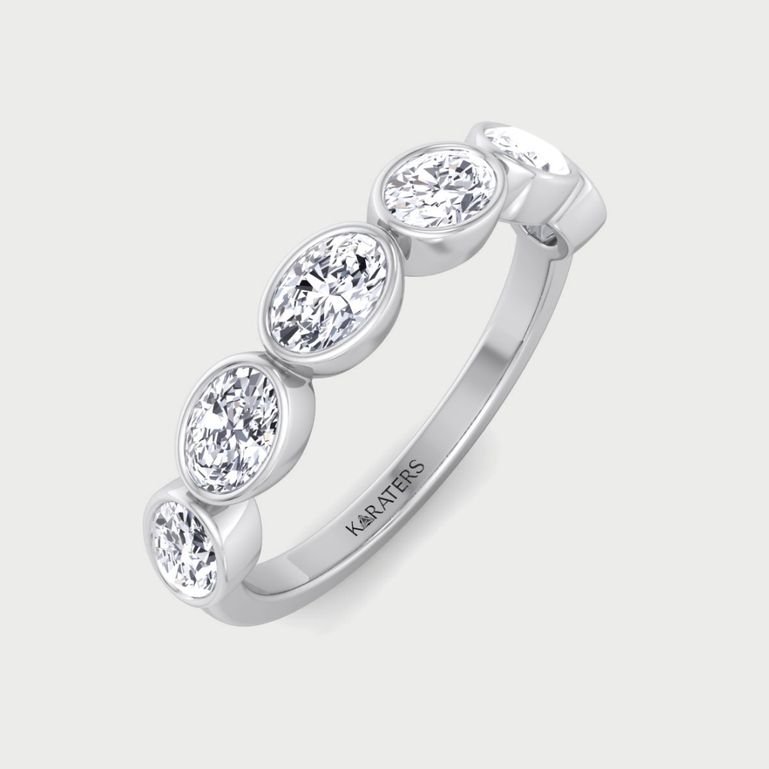 Bezel Set East To West Oval Shape Lab-Grown Diamond Halfway Eternity Band Platinum