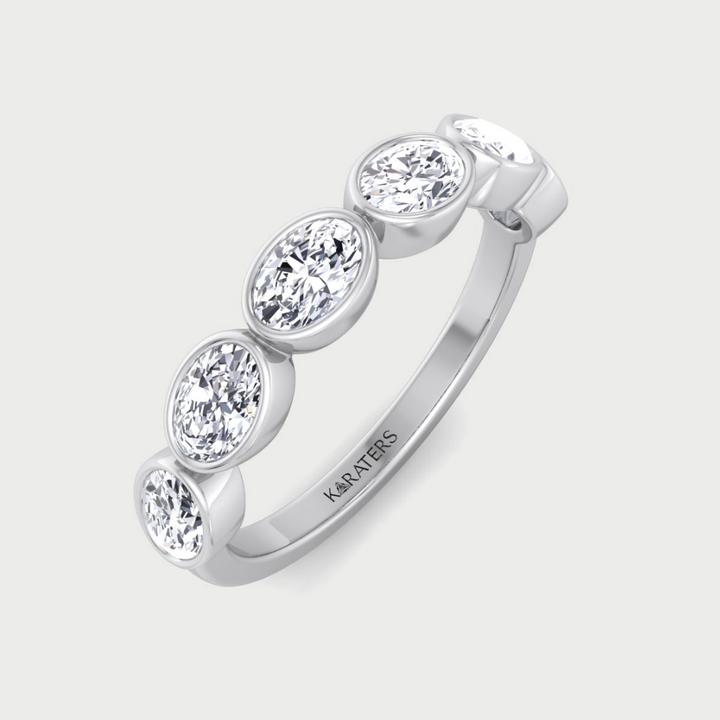 Bezel Set East To West Oval Shape Lab-Grown Diamond Halfway Eternity Band Platinum