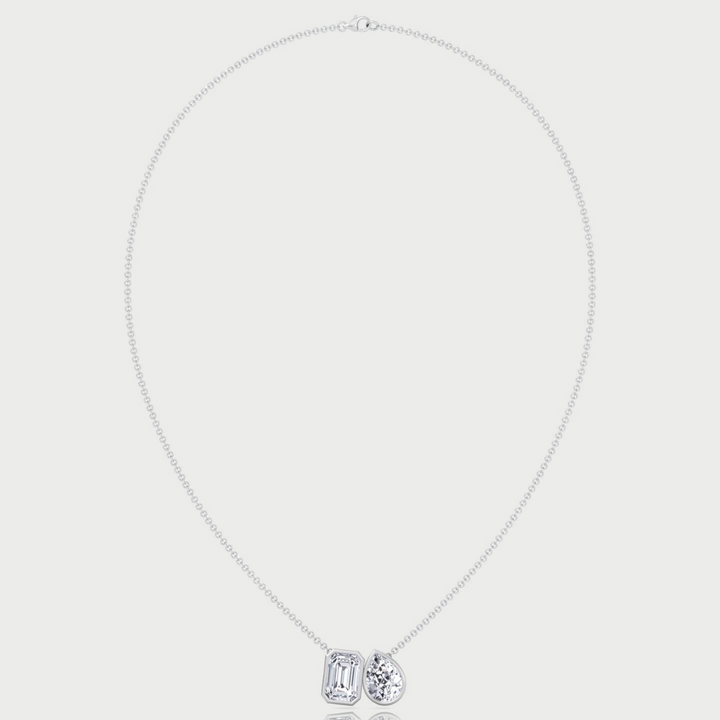 Bezel Set Emerald & Pear Shape Lab Grown Diamond Pendant