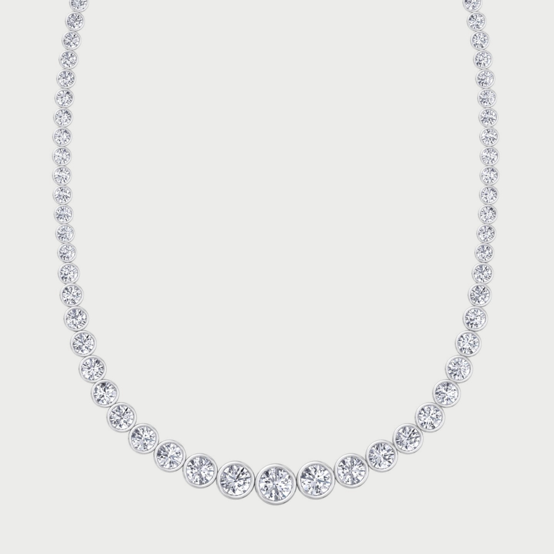 Bezel Set Graduated Lab Grown Diamond Tennis Necklace 