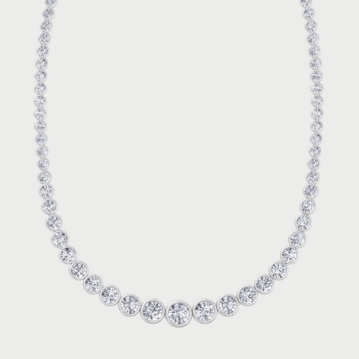 Bezel Set Graduated Lab Grown Diamond Tennis Necklace 
