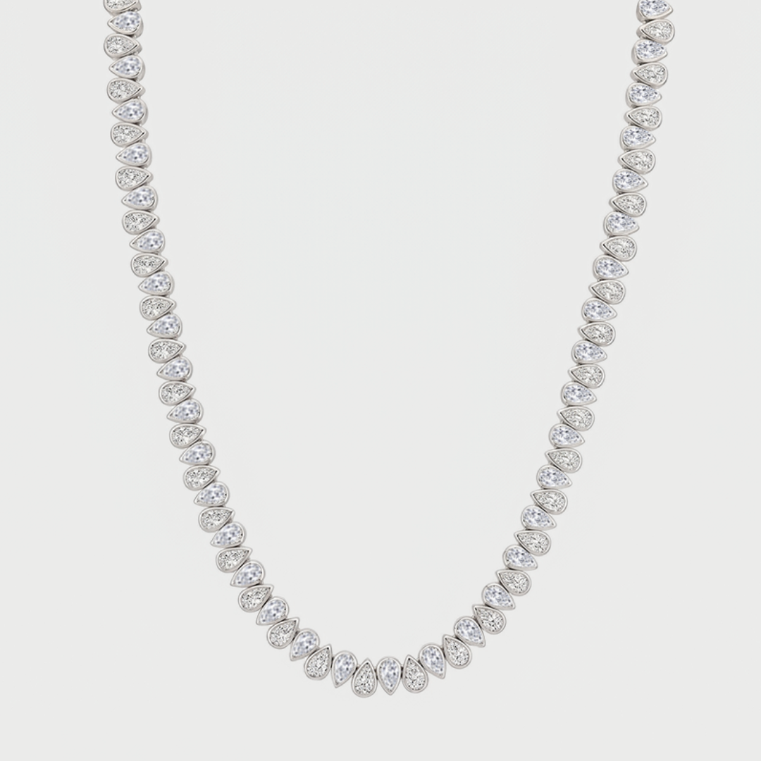 Bezel Set North-South Pear Shape Lab Grown Diamond Tennis Necklace