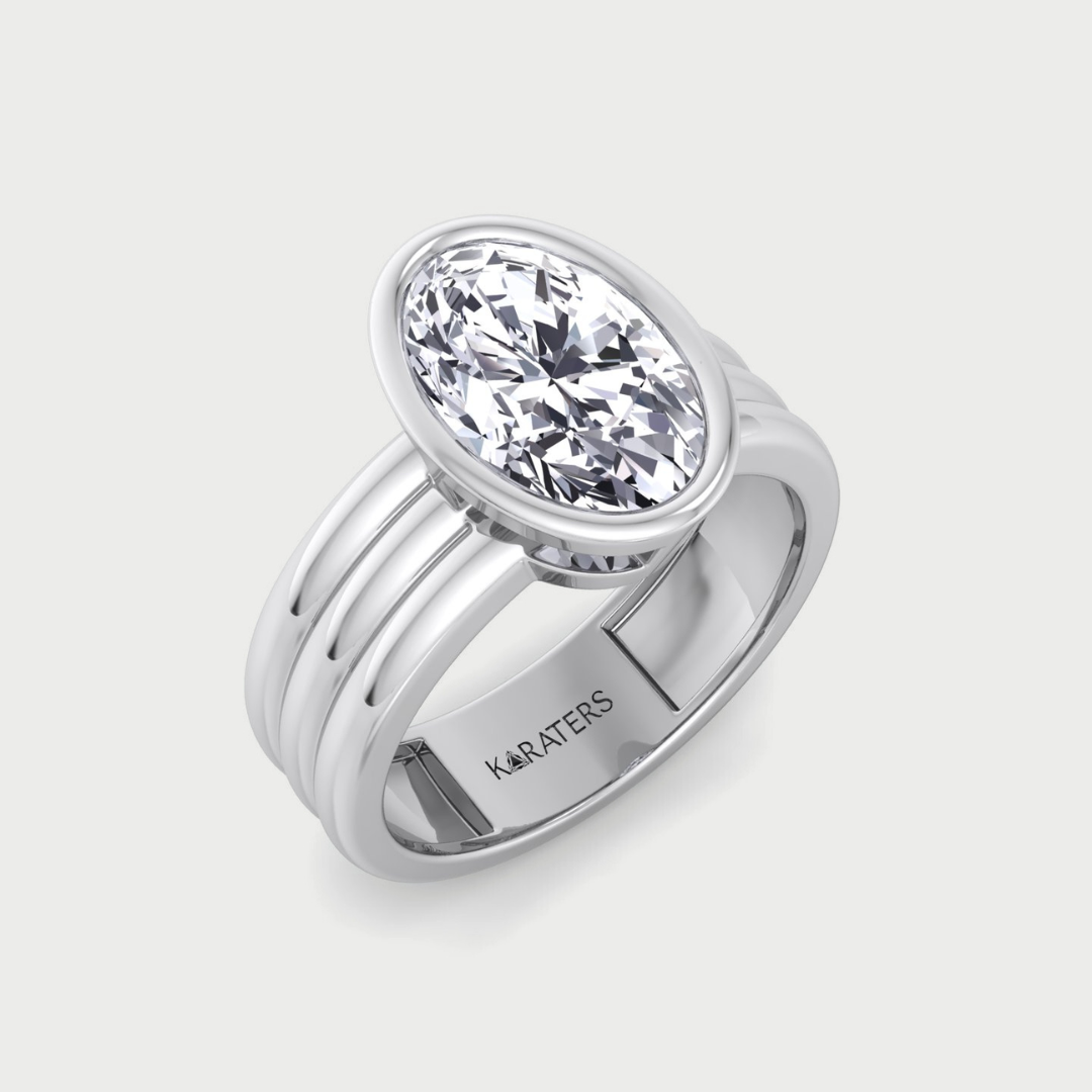 Triple Band Oval Shape Lab-Grown Diamond Engagement Ring