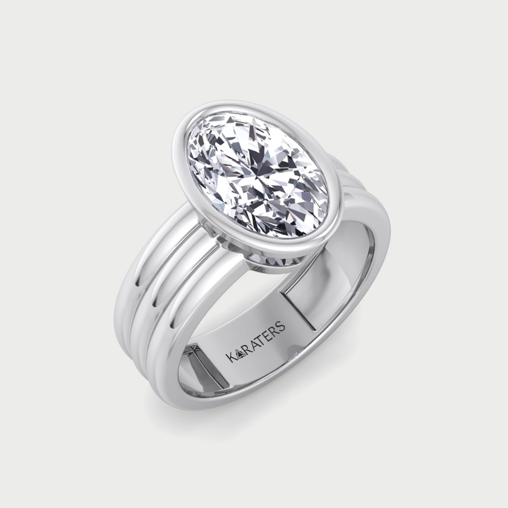 Triple Band Oval Shape Lab-Grown Diamond Engagement Ring