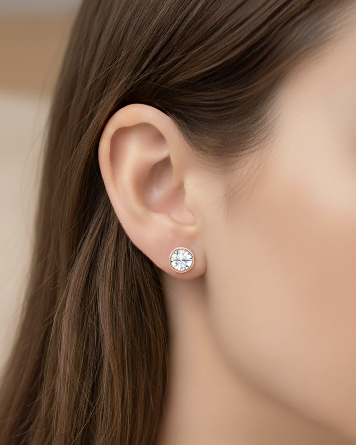 Bezel Set Round Cut Lab-Grown Diamond Studs Rose