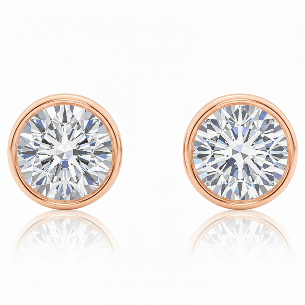 Bezel Set Round Cut Lab-Grown Diamond Studs Rose Gold