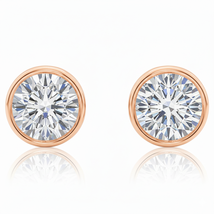 Bezel Set Round Cut Lab-Grown Diamond Studs Rose Gold