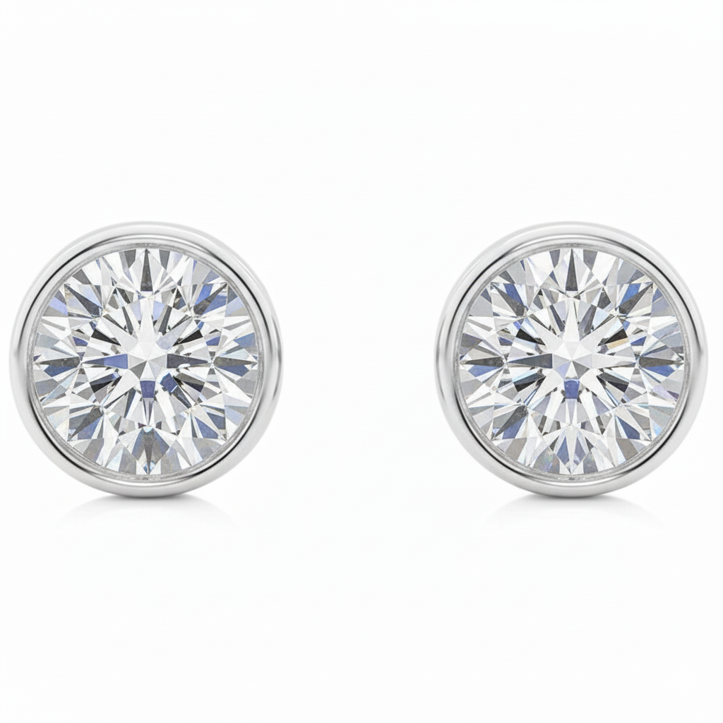 Bezel Set Round Cut Lab-Grown Diamond Studs White Gold
