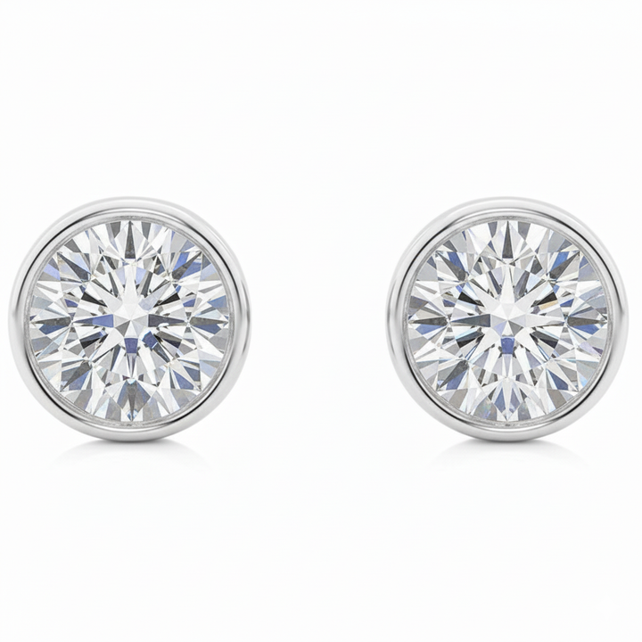 Bezel Set Round Cut Lab-Grown Diamond Studs White Gold