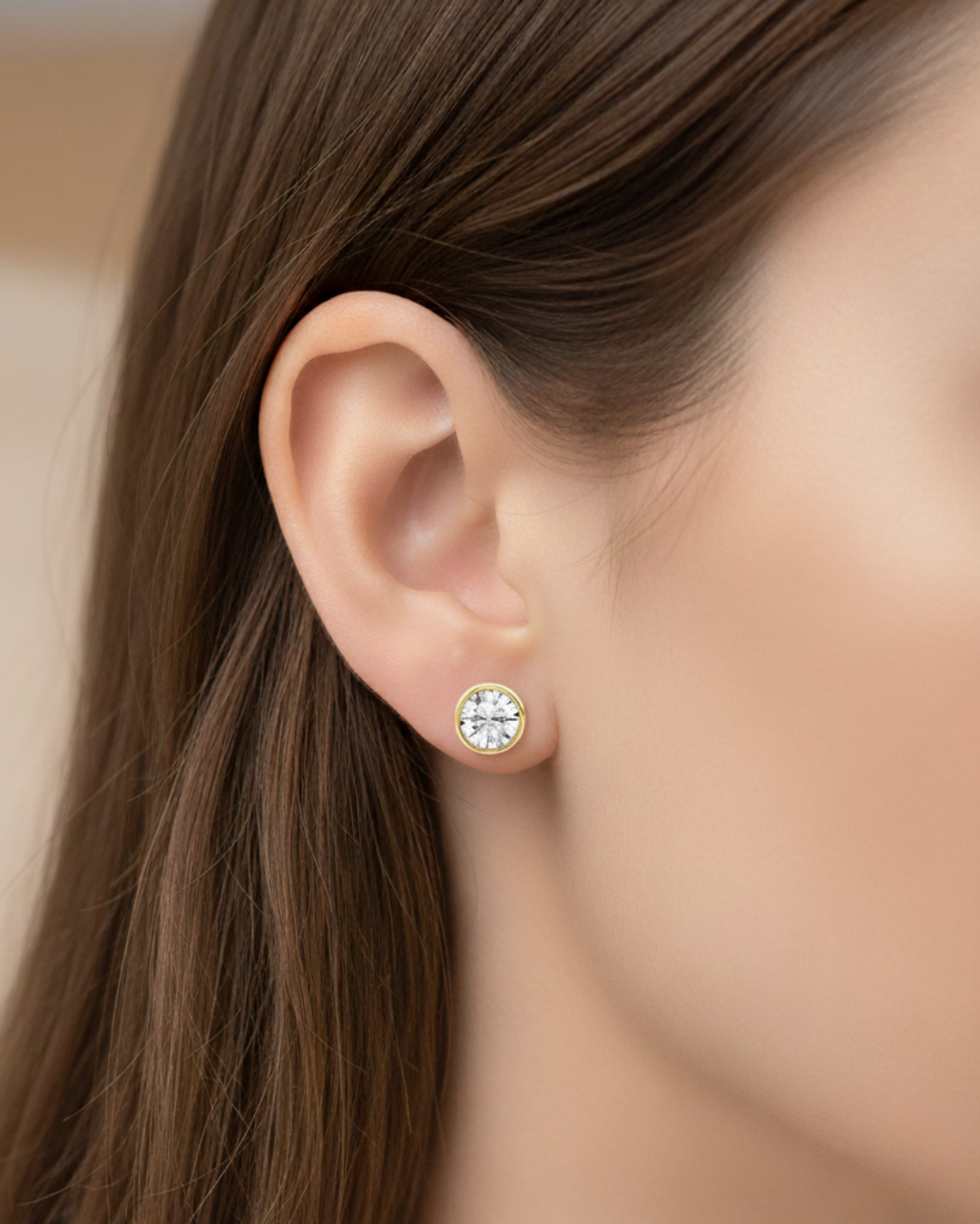 Bezel Set Round Cut Lab-Grown Diamond Studs Yellow