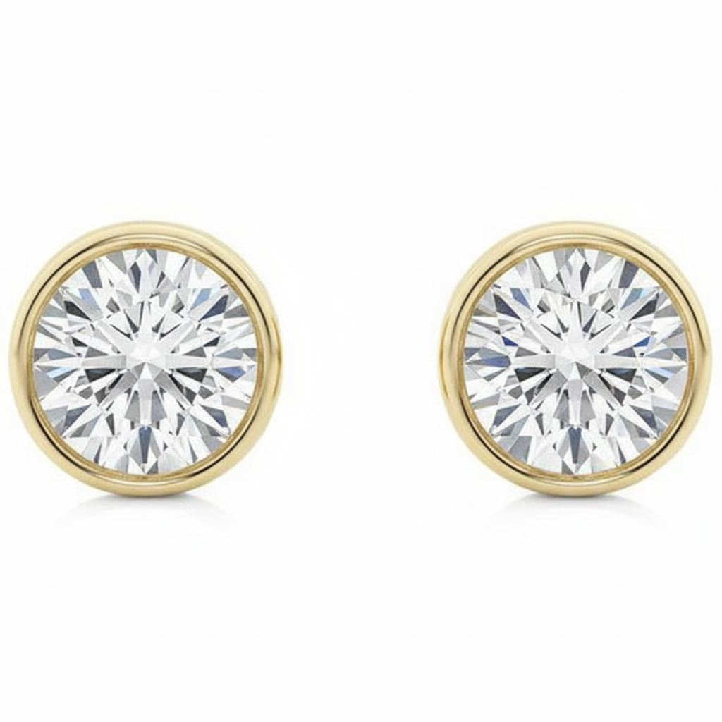 Bezel Set Round Cut Lab-Grown Diamond Studs Yellow Gold
