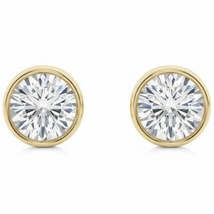 Bezel Set Round Cut Lab-Grown Diamond Studs Yellow Gold
