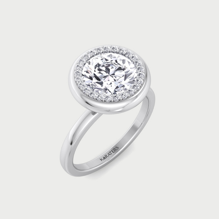 Bezel Set Round Shape Halo Lab Grown Diamond Engagement Ring