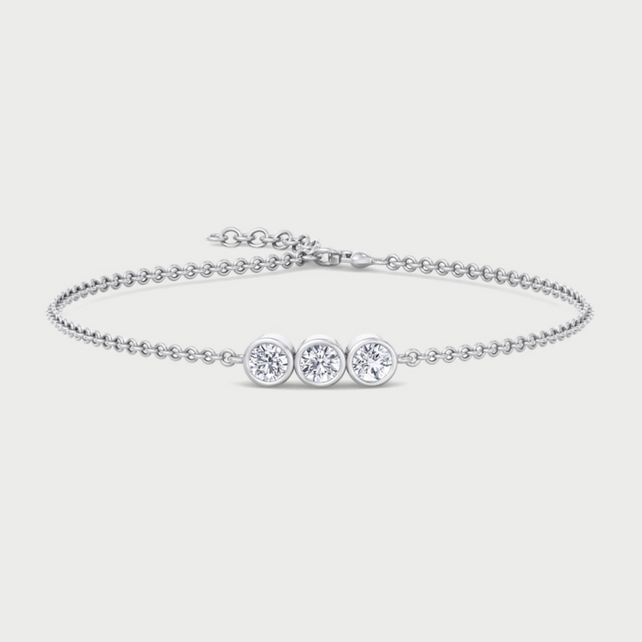 Bezel Set Three Stone Lab Grown Diamond Rolo Chain Bracelet
