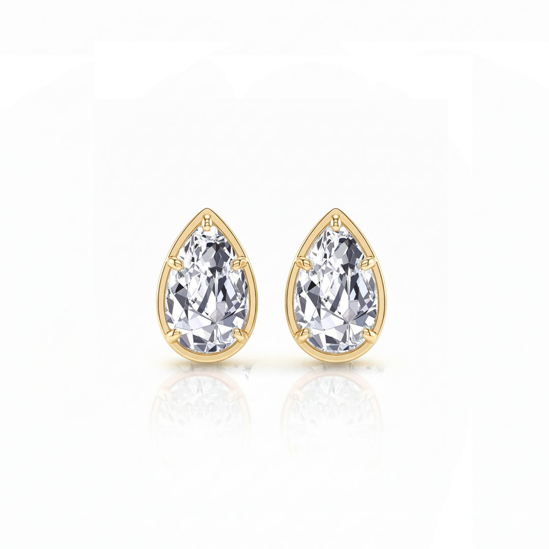 Prong Bezel Set Pear Shape Lab Grown Diamond Studs Yellow Gold 14K