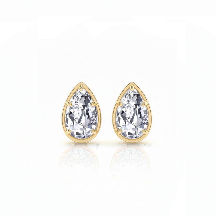 Prong Bezel Set Pear Shape Lab Grown Diamond Studs Yellow Gold 14K