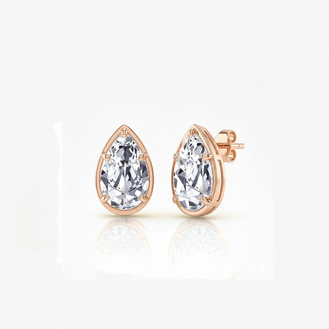 Prong Bezel Set Pear Shape Lab Grown Diamond Studs Rose Gold 18K