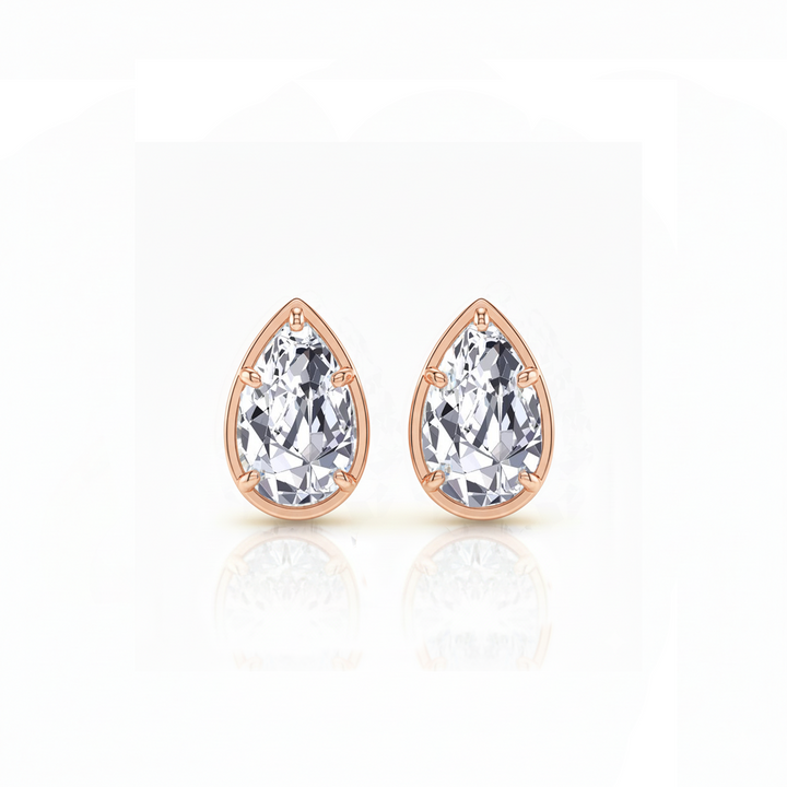 Prong Bezel Set Pear Shape Lab Grown Diamond Studs Rose Gold 14K