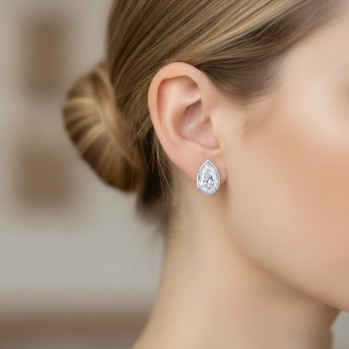 Prong Bezel Set Pear Shape Lab Grown Diamond Studs White Gold
