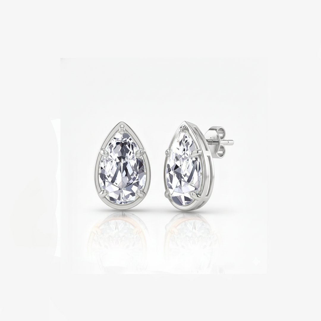 Prong Bezel Set Pear Shape Lab Grown Diamond Studs White Gold 18K