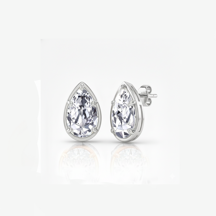 Prong Bezel Set Pear Shape Lab Grown Diamond Studs White Gold 18K