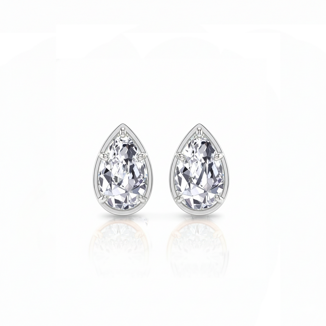 Prong Bezel Set Pear Shape Lab Grown Diamond Studs White Gold 14K