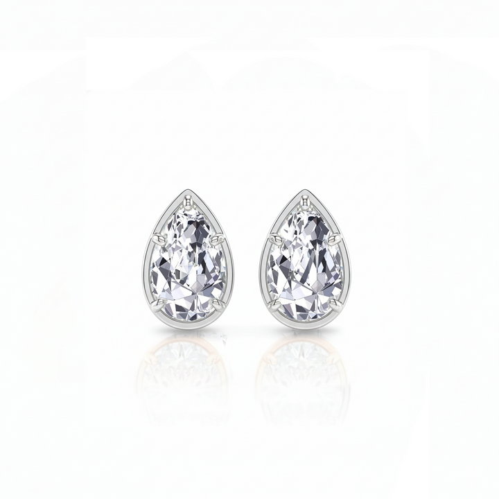 Prong Bezel Set Pear Shape Lab Grown Diamond Studs White Gold 14K