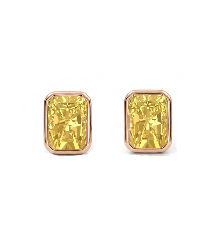 Bezel Set Fancy Yellow Radiant Cut Lab Grown Diamond Studs RG  2