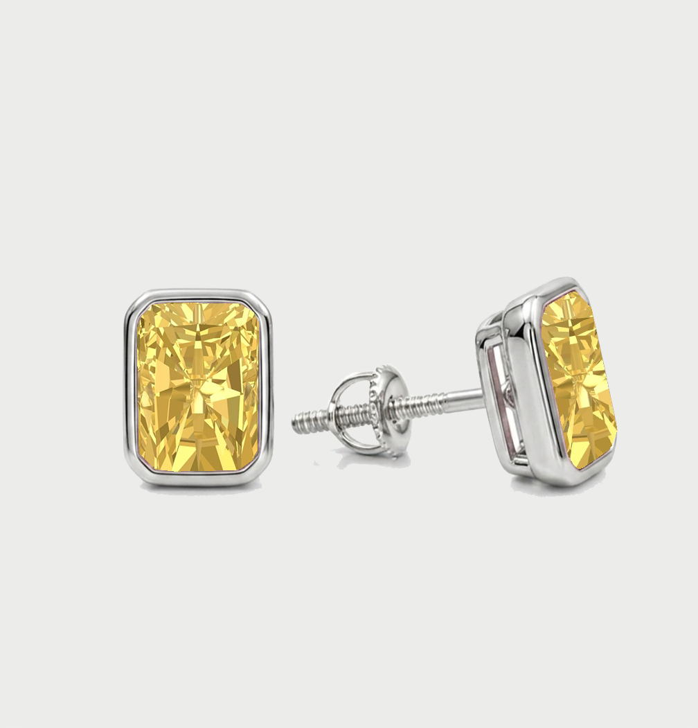Bezel Set Fancy Yellow Radiant Cut Lab Grown Diamond Studs