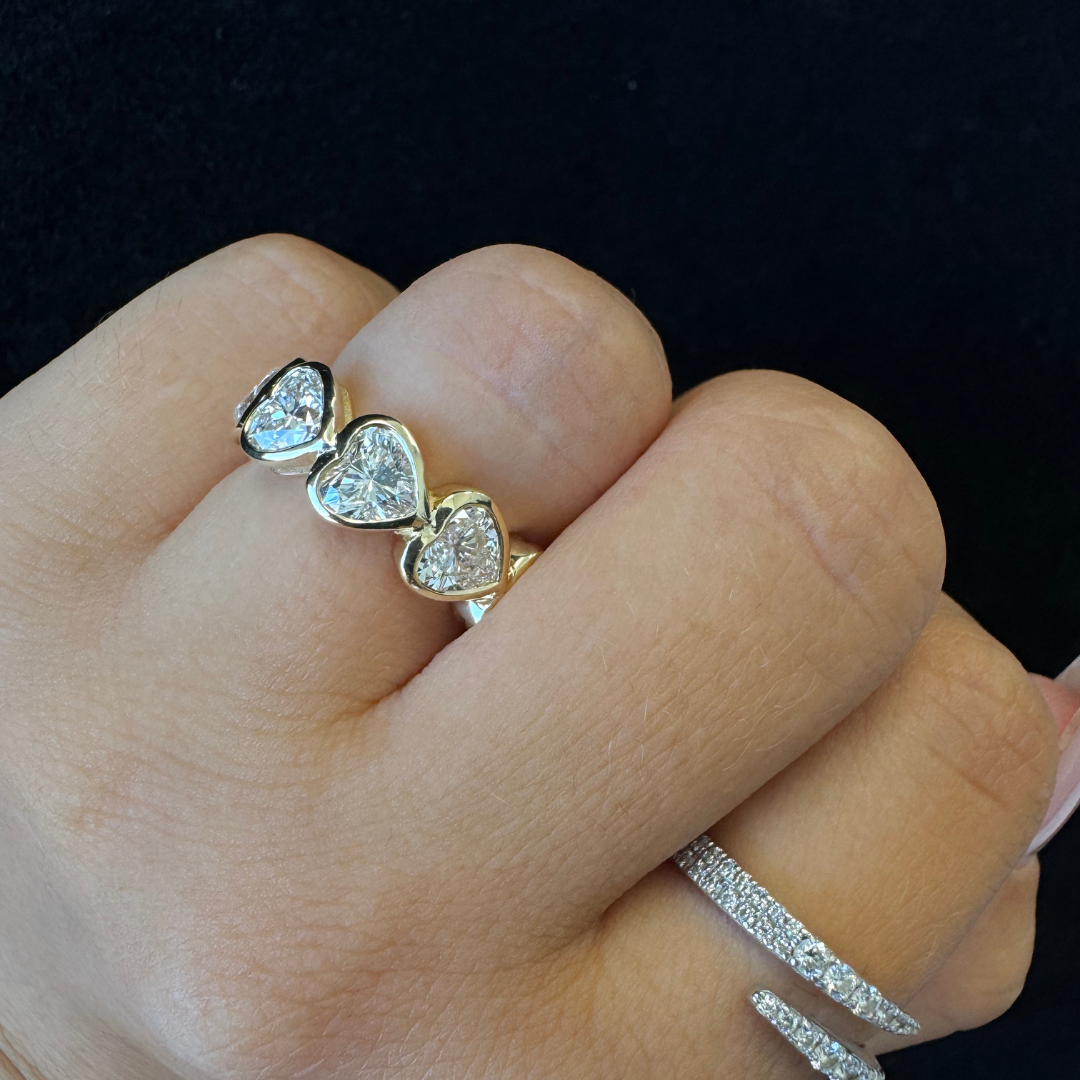 Bezel Heart East to West Lab Diamond Yellow Eternity Band, Close-up