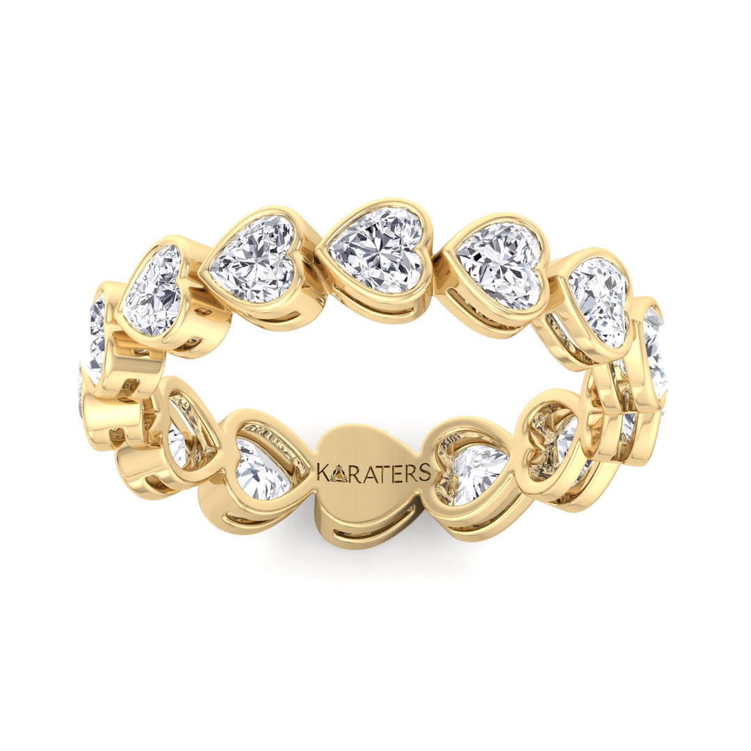 Bezel Heart East to West Lab Diamond Yellow Eternity Band, Top Down