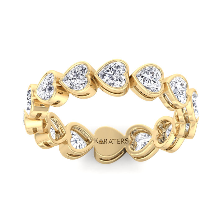 Bezel Heart East to West Lab Diamond Yellow Eternity Band, Top Down