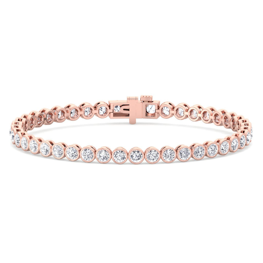 Bezel Round Lab Diamond Tennis Bracelet 14K Rose Gold