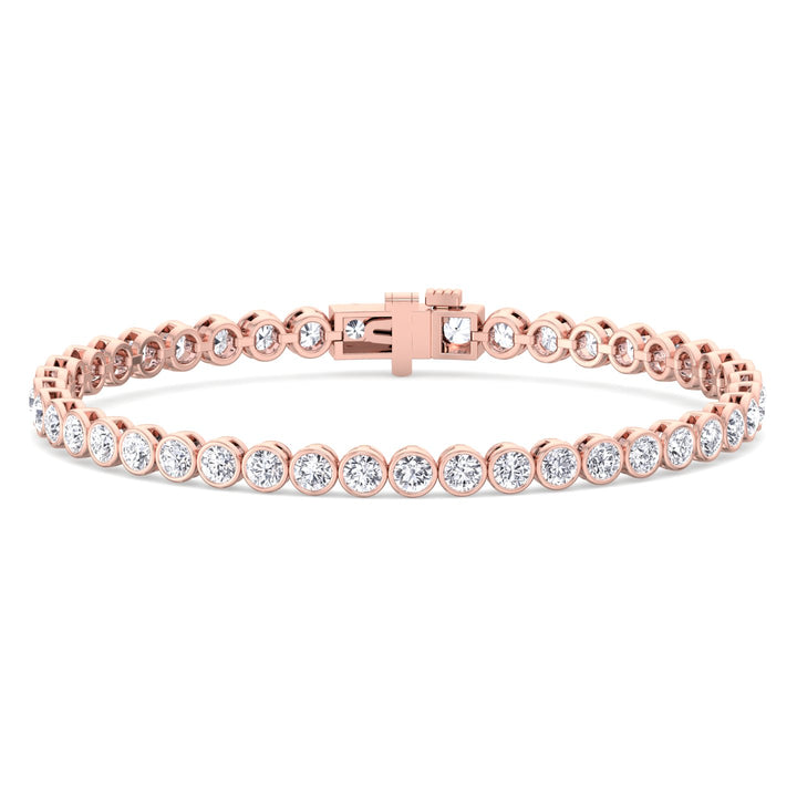 Bezel Round Lab Diamond Tennis Bracelet 14K Rose Gold
