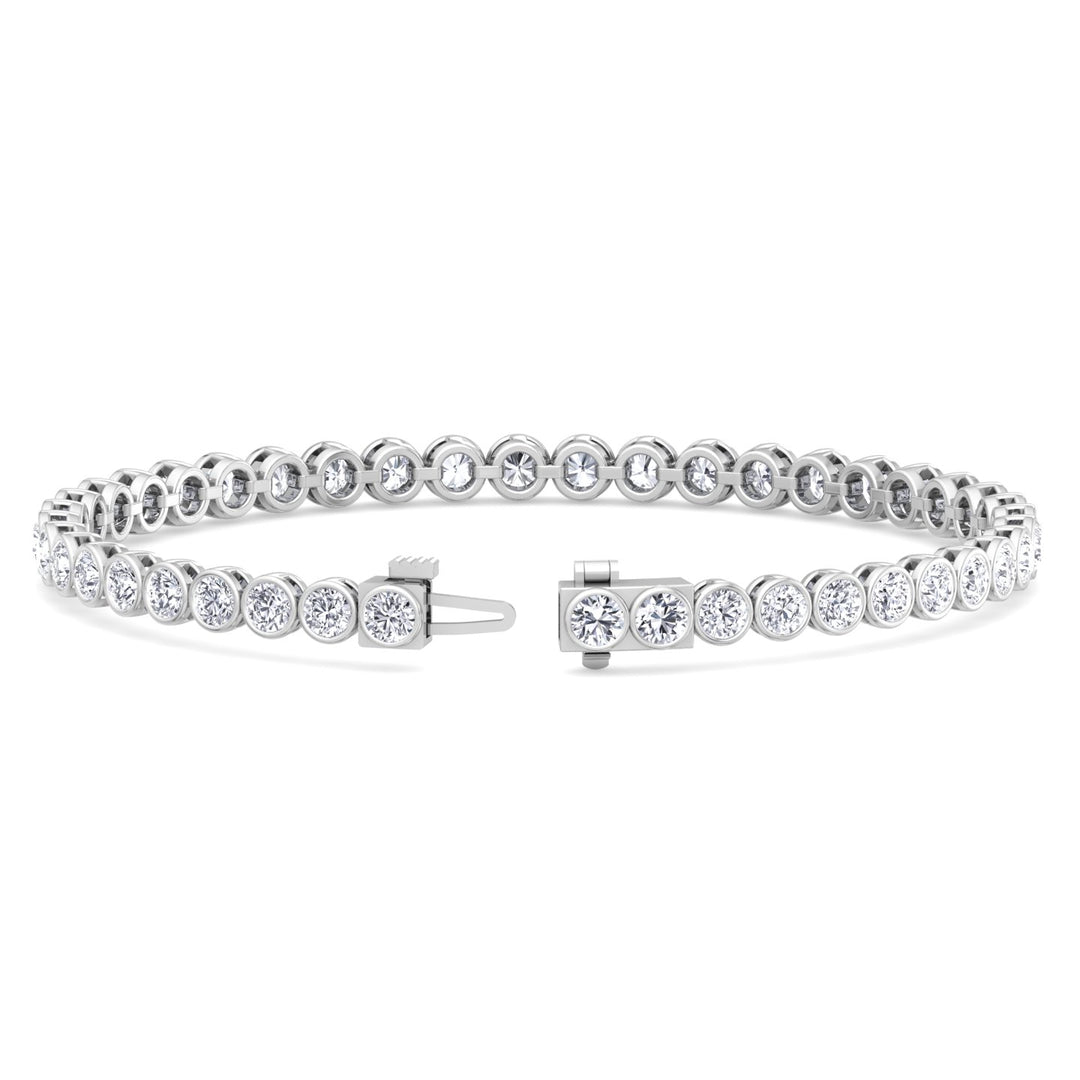 Bezel Round Lab Diamond Tennis Bracelet 14K Solid Gold