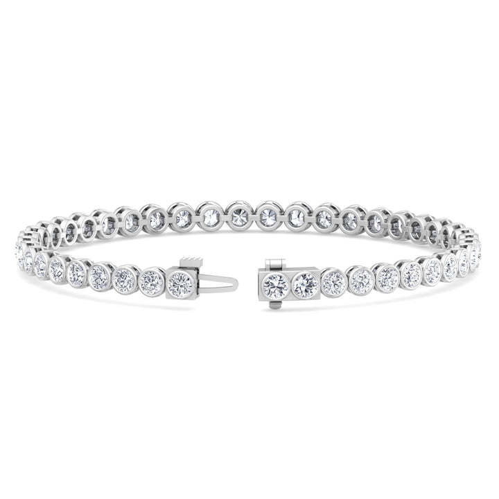 Bezel Round Lab Diamond Tennis Bracelet 14K Solid Gold