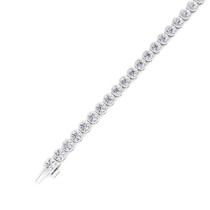 Bezel Round Lab Diamond Tennis Bracelet 14K White 