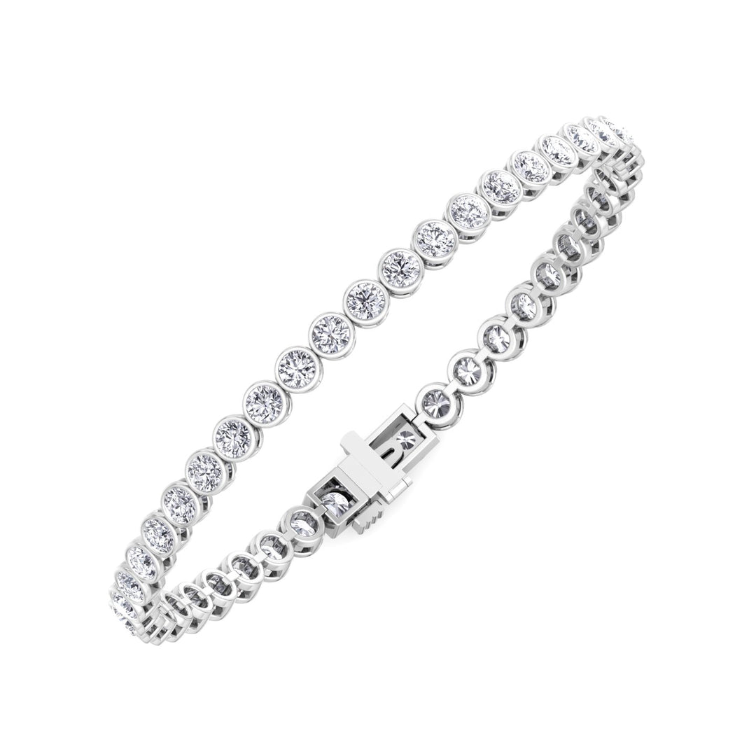 Bezel Round Lab Diamond Tennis Bracelet 14K White Gold