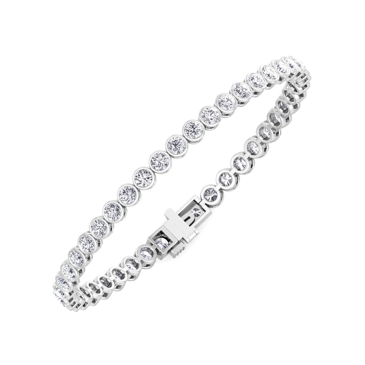 Bezel Round Lab Diamond Tennis Bracelet 14K White Gold