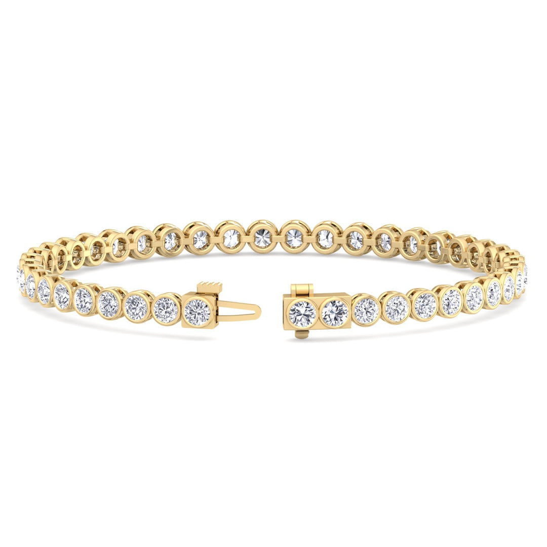 Bezel Round Lab Diamond Tennis Bracelet 14K Yellow Gold